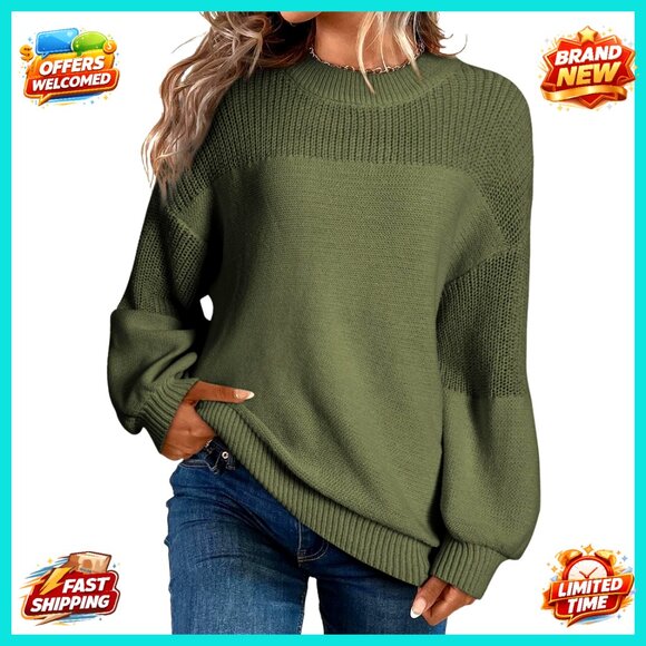 Women's Long Sleeve Crewneck Pullover Sweater Loose Fit Knit Casual